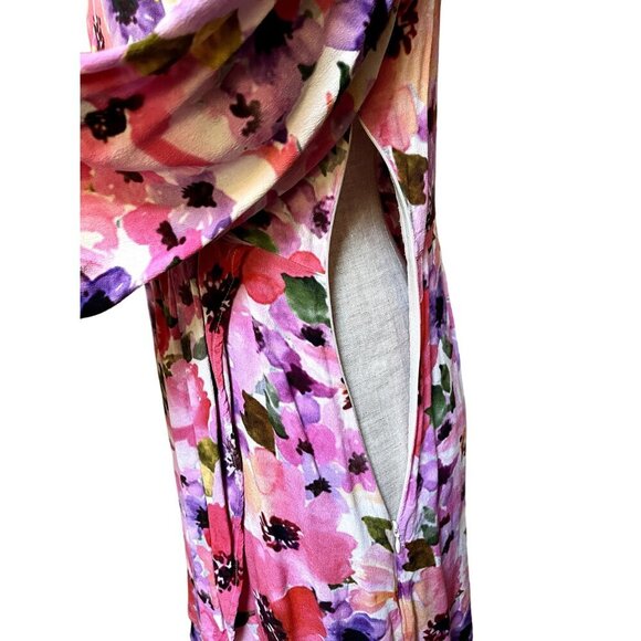La Petite Etoile Paris Pink Floral Watercolor Faux Wrap Dress Cool Girl Summer - Picture 8 of 11